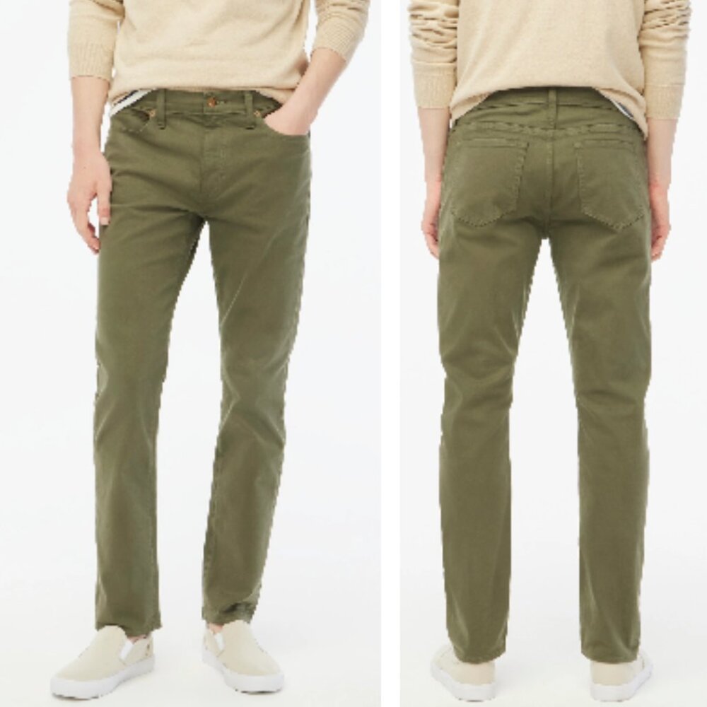 NWT J. CREW FACTORY OLIVE GREEN SLIM-FIT FLEX PANTS - SIZE 34 x 30